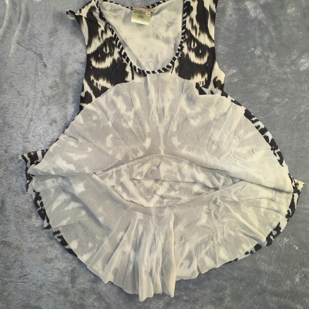 FUZZI Women's Medium Black White Abstract Peplum Tank Top Mesh Made in Italy Y2K - Picture 6 of 7